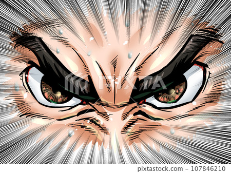 Graphic manga style illustration of eyes filled with hatred 107846210