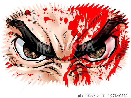 Graphic manga style illustration of eyes filled with hatred 107846211