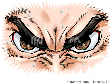 Graphic manga style illustration of eyes filled with hatred 107846212