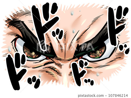Graphic manga style illustration of eyes filled with hatred 107846214