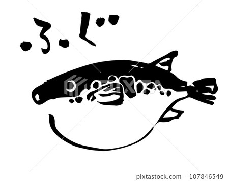 Illustration of a fugu drawn with a brush and handwritten letters Illustration of a fugu drawn with a brush and handwritten letters 107846549