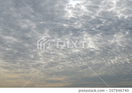 秋天的早晨覆蓋著鱗狀雲彩多雲的天空背景 秋天的早晨覆蓋著鱗狀雲彩多雲的天空背景 107846740