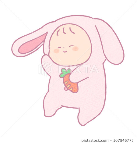 baby wearing rabbit coveralls 107846775