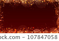 Christmas frame with gold particles and snowflakes on red background with copy space 107847058
