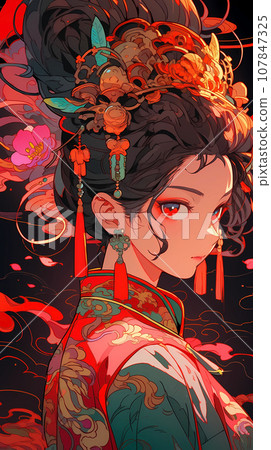 手绘卡通动漫唯美的中国古装女孩插画 手绘卡通动漫唯美的中国古装女孩插画 107847325