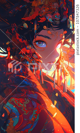 Hand-drawn cartoon animation of beautiful Chinese costume girl illustration Hand-drawn cartoon animation of beautiful Chinese costume girl illustration 107847326