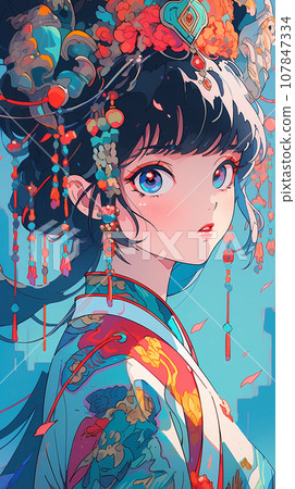 手绘卡通动漫唯美的中国古装女孩插画 手绘卡通动漫唯美的中国古装女孩插画 107847334