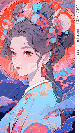 手绘卡通动漫唯美的中国古装女孩插画 手绘卡通动漫唯美的中国古装女孩插画 107847344