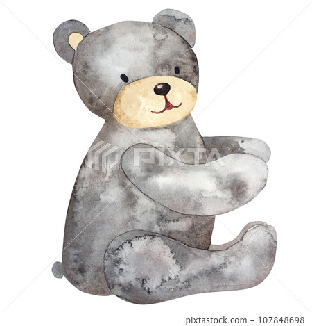 Watercolor illustration, on a white background.Cute cartoon teddy bear Watercolor illustration, on a white background.Cute cartoon teddy bear 107848698