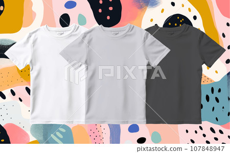 Kids t shirt mockup, Kiddy t-shirt vector mock up, Kid short sleeve shirt template, Little one tshirt mockup on color background, 3d textile, Front view cloth, Store mockup for child t-shirt Kids t shirt mockup, Kiddy t-shirt vector mock up, Kid short sleeve shirt template, Little one tshirt mockup on color background, 3d textile, Front view cloth, Store mockup for child t-shirt 107848947