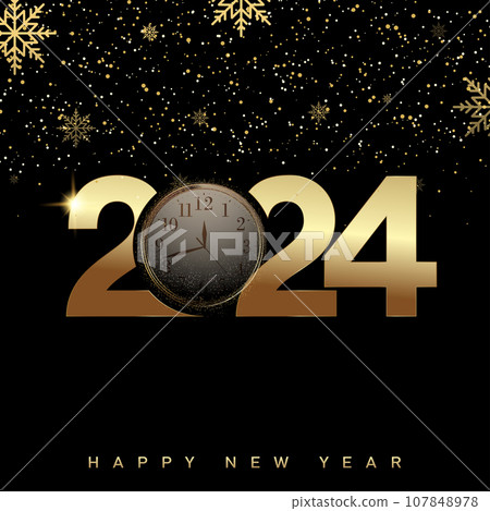 2024 Happy New Year card with golden text. Vector 2024 Happy New Year card with golden text. Vector 107848978