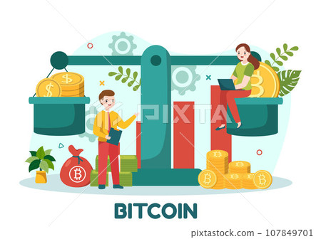 Bitcoin Vector Illustration with Cryptocurrency Coins of Blockchain Technology, Buy or Sell Trading, Crypto Market Exchange Value in Flat Background 107849701
