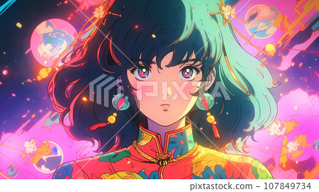 手绘卡通动漫唯美的中国古装女孩插画 107849734