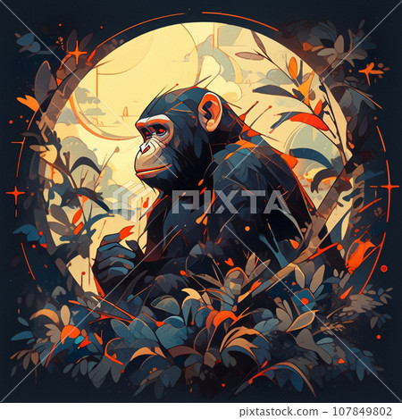 [AI generated image] Monkey and night atmosphere 107849802