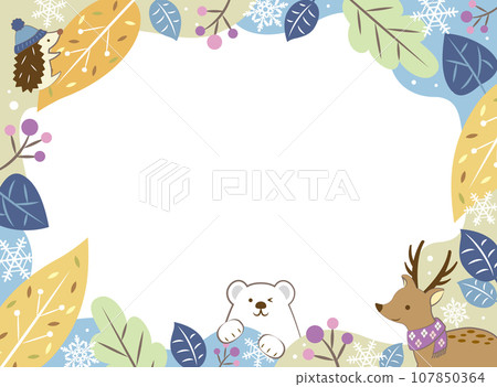 Winter plants and cute animals frame Winter plants and cute animals frame 107850364