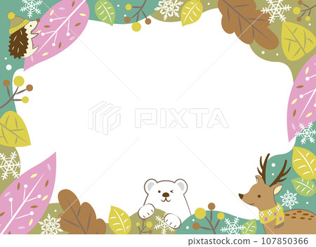 Winter plants and cute animals frame 107850366