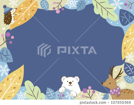 Winter plants and cute animals frame Winter plants and cute animals frame 107850369