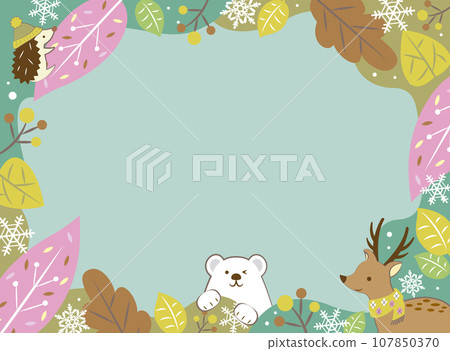 冬季植物和可愛的動物框架 107850370