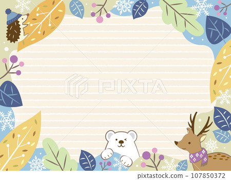 冬季植物和可愛的動物框架 冬季植物和可愛的動物框架 107850372