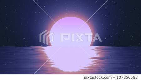 Abstract moon over water sea and horizon with reflections background 107850588