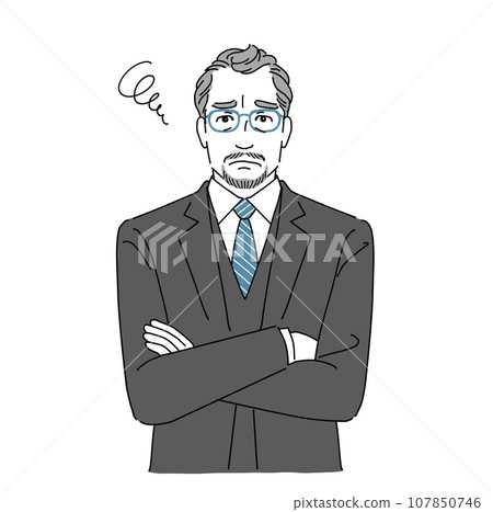 A middle-aged man with glasses who is worried/troubled 107850746