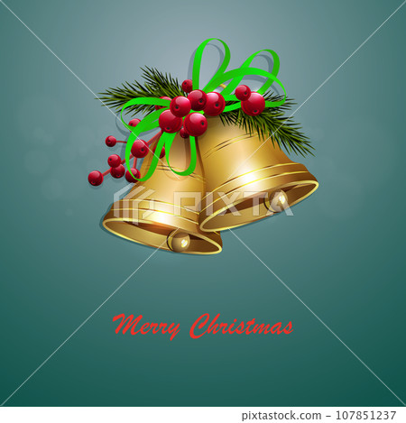 Isolated element of Christmas composition with golden bells. 107851237