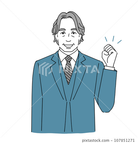 A middle-aged man in a suit doing a fist pump A middle-aged man in a suit doing a fist pump 107851271