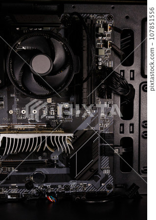 Close-up of new computer system unit from the inside Close-up of new computer system unit from the inside 107851556