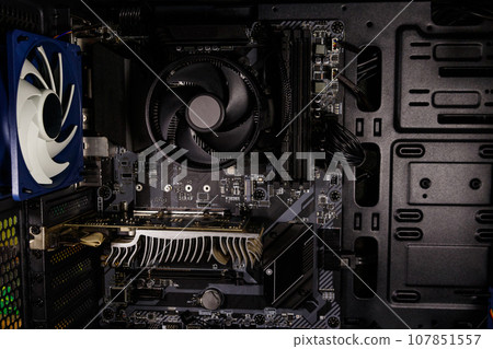 Close-up of new computer system unit from the inside Close-up of new computer system unit from the inside 107851557