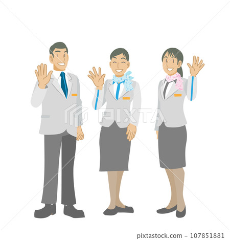 Airport staff waving to customers Airport staff waving to customers 107851881