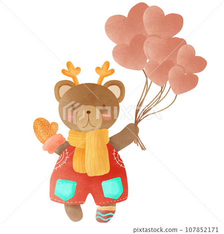 Bear cartoon character holding a balloon 107852171