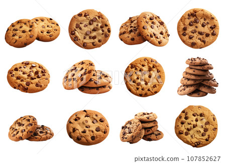 Cookies with chocolate chips vector set isolated on white 107852627