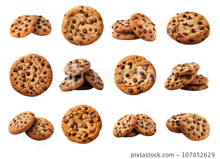 Cookies with chocolate chips vector set isolated on white Cookies with chocolate chips vector set isolated on white 107852629
