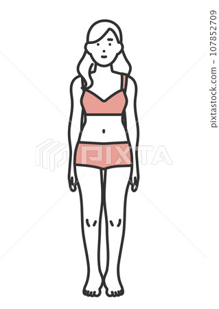 穿著內衣的女人的全身插圖 107852709