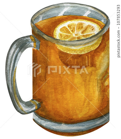 Watercolor illustration of russian tea with glass and ingredients sea buckthorn cinnamon stick and lemon isolated on white background. Christmas drink. Cocktail in a glass. Spicy berry drink clipart. Watercolor illustration of russian tea with glass and ingredients sea buckthorn cinnamon stick and lemon isolated on white background. Christmas drink. Cocktail in a glass. Spicy berry drink clipart. 107853293