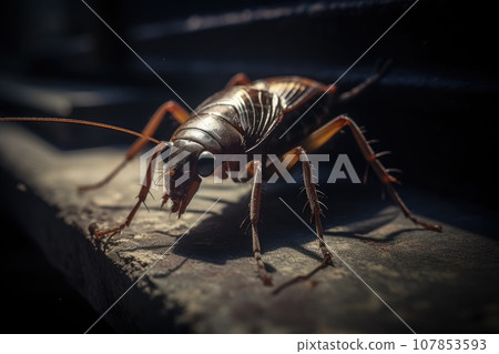 A close - up of a cockroach in urban alley 107853593