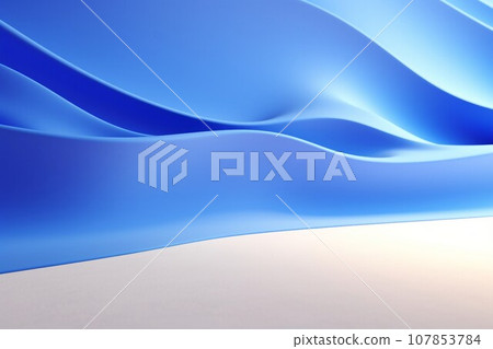 3D style background. An abstract space with cerulean blue three-dimensional curved walls and a white floor. AI generated image 107853784