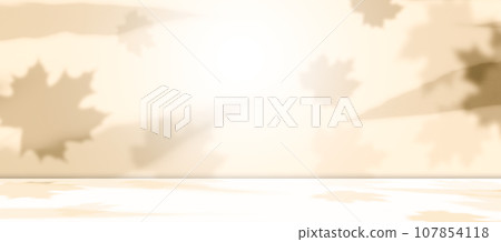 Autumn Background Abstract Light Shadow Beige Wallpaper Pastel Mockcup Sale Product Wall Floor Maple Leaf Fall Kitchen Display Scene Podium Thanksgiving Orange 3d Bg Gradient Pastel Banner Festival. 107854118