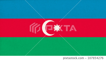 Flag of Azerbaijan on fabric surface. Azerbaijani national flag. Caucasian country 107854276