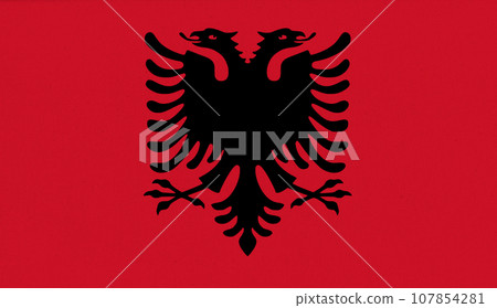flag of Albania. Albanian national flag on red background flag of Albania. Albanian national flag on red background 107854281