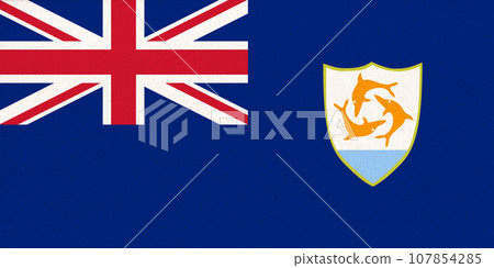 Flag of Anguilla. Anguillan flag on fabric surface. Fabric Texture Flag of Anguilla. Anguillan flag on fabric surface. Fabric Texture 107854285