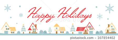 雪冬城市景觀向量背景框架，帶有複製空間，適合時尚的聖誕節或節日 107854402