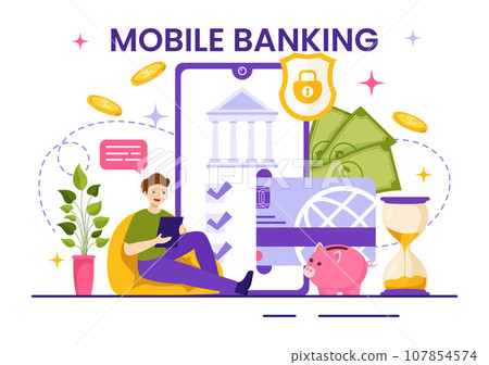 Mobile Banking Vector Illustration with Wallet App for Payment from Phone and Wireless Cash Transaction by Credit and Debit Cards in Flat Background Mobile Banking Vector Illustration with Wallet App for Payment from Phone and Wireless Cash Transaction by Credit and Debit Cards in Flat Background 107854574