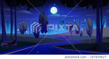 Night road to city in forest landscape background 107854627