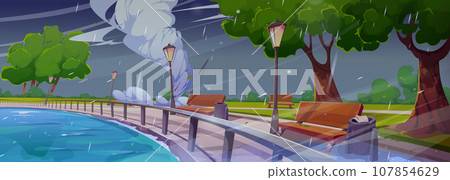 Storm wind in park near river cartoon background 107854629