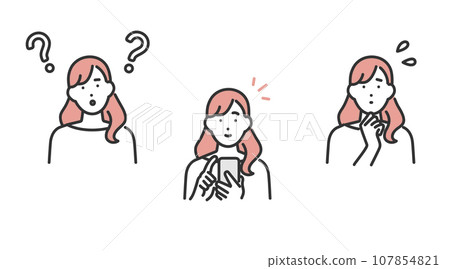 女性面部表情變化頭像插圖集 女性面部表情變化頭像插圖集 107854821