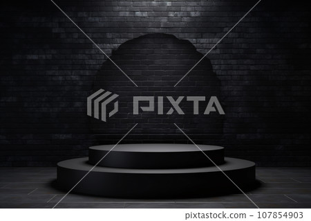 3D Black Podium with Black Brick Background for Product Display Mockup 107854903