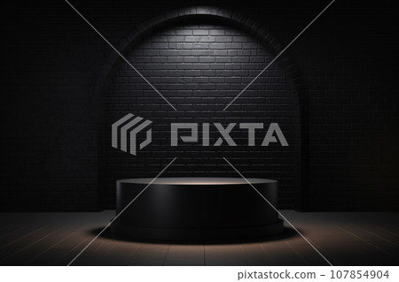 3D Black Podium with Black Brick Background for Product Display Mockup 3D Black Podium with Black Brick Background for Product Display Mockup 107854904