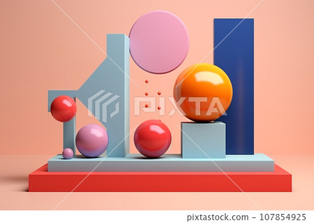3D Podium Decoration with Colorful Geometric Object Composition 3D Podium Decoration with Colorful Geometric Object Composition 107854925