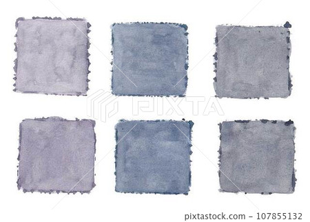 Illustration set of 6 squares with gray gradation drawn with transparent watercolors Illustration set of 6 squares with gray gradation drawn with transparent watercolors 107855132